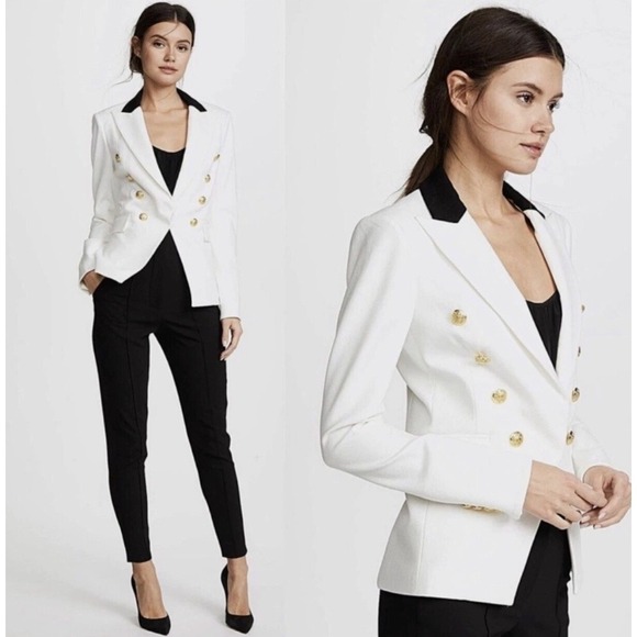 Veronica Beard Jackets & Blazers - Veronica Beard Jack Riding Jacket 6 Preppy White Gold Button Blazer Coat